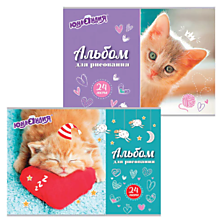 Альбом для рисования, А4, 24 листа, скоба, обложка картон, ЮНЛАНДИЯ, 202х285 мм, "Милые кошечки" (2 