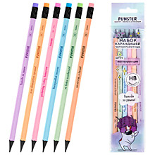 Набор карандашей чернографитных с мотивирующей надписью FUNSTER (ФАНСТЕР) FUNNY NOTES PSTL, 6 штук, 