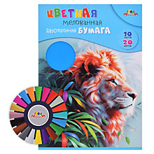 Бумага цветная двухсторонняя мелованная А4 10л. 20цв, "Лев"