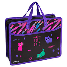 Папка д/тетр. 1отдел.на молнии с ручками А4 deVente "Funny Cats", пластик, 400мкм, с текст.расшир. 1