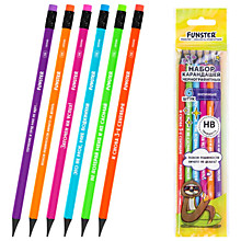 Набор карандашей чернографитных с мемной надписью FUNSTER (ФАНСТЕР) FUNNY NOTES CLRD, 6 штук, HB, с 