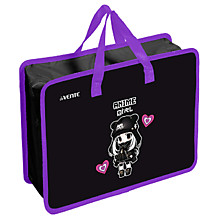 Папка для тетрадей 1 отделение на молнии с ручками А4 deVente "Anime Girl", пластик 400мкм, с текст.