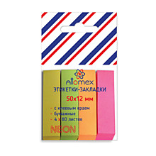 Закладки Attomex цветн. 50*12мм, 4цв. 80л, неон, бумажные
