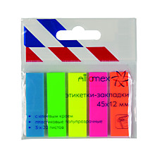 Закладки Attomex цветн. 45*12мм, 5цв. 20л, неон, пластиковые