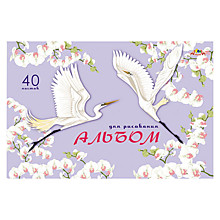 Альбом для рисования А4, 40л, КТС "Журавли", скрепка, обложка мелованный картон, выборочный уф-лак