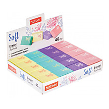 Ластик Hatber "Soft" 30*20*10мм, прямоугольный, ассорти, винил, картонный дисплей